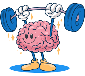 Brain mascot lifting weights